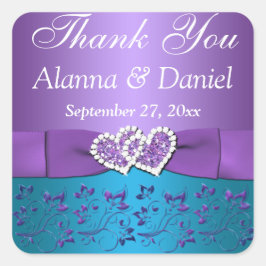 Lila, Aquamarine Blüte, Herz 1,5" q. Gastgeschenk  Quadratischer Aufkleber