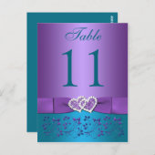 Lila, Aquamarine Blüte, Herz-Tischnummer-Karte Postkarte (Vorne/Hinten)