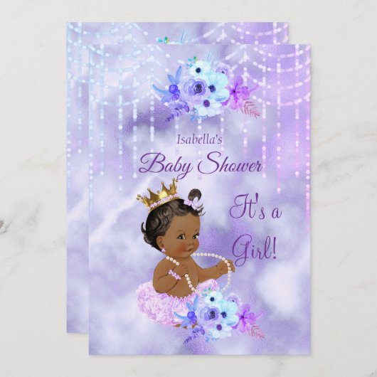 Lila Aquamarine Blütendusche Einladung (Vorne/Hinten)