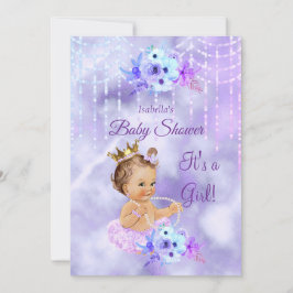 Lila Aquamarine Blütendusche Girl Baby Brünett Einladung