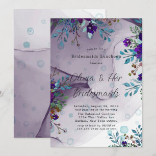 Lila Aquamarine Botanische Blumenbräute Luncheon Einladung