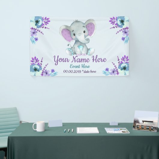 Lila Aquamarine Elefantenkulisse für Junge oder Mä Banner (Messeveranstaltung)
