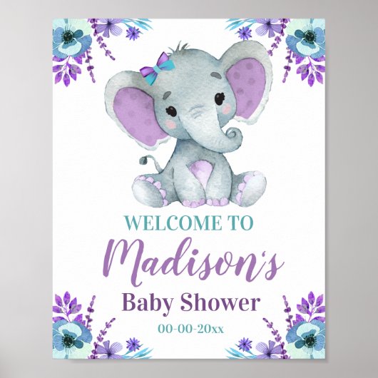 Lila Aquamarine Elefantenwillkommenszeichen, Mädch Poster (Vorne)