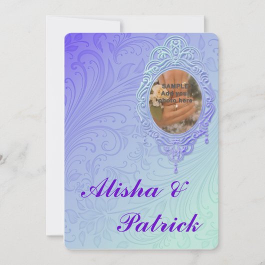 Lila Aquamarine feierliche Hochzeitsankündigung Einladung (Vorderseite)