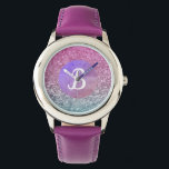 Lila Aquamarine Funkelnd Monogramm Armbanduhr<br><div class="desc">Sweet mit Monogramm Girl's Uhr mit zwei Farbverlauf Glitzern Design. (in Art. ohne verwendeten Glitzer simuliert)</div>