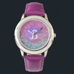 Lila Aquamarine Funkelnd Monogramm Armbanduhr<br><div class="desc">Sweet mit Monogramm Girl's Uhr mit zwei Farbverlauf Glitzern Design. (in Art. ohne verwendeten Glitzer simuliert)</div>