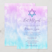 Lila Aquamarine Gefärbte Krawatte Bat Mitzvah Einladung (Vorne/Hinten)