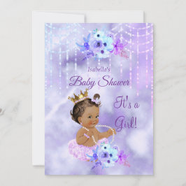 Lila Aquamarine Girl Baby Dusche Brünett Einladung