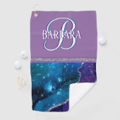 Lila Aquamarine Glitterie Silver Monogram Vorname  Golfhandtuch (Insitu)