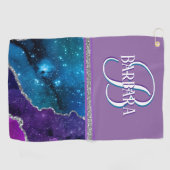 Lila Aquamarine Glitterie Silver Monogram Vorname  Golfhandtuch (Horizontal)