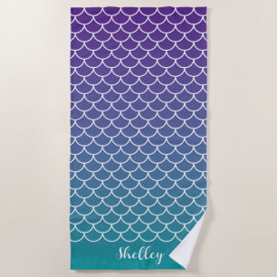 Lila Aquamarine Gradient Mermaid Fishscale Strandtuch