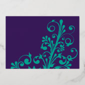 Lila Aquamarine Hochzeit auf dem Goldmedaille Folieneinladung (Rückseite)