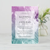 Lila Aquamarine Hochzeit Einladung (Stehend Vorderseite)