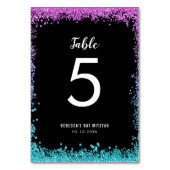 Lila Aquamarine Imitate Glitzer Bat Mitzvah Tischnummer (Rückseite)