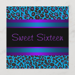 Lila Aquamarine Leopard Sweet 16 Geburtstagsparty Einladung