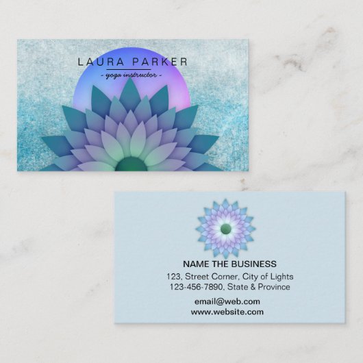 Lila Aquamarine Medizin Lotus Blume Yoga Visitenkarte (Vorne/Hinten)