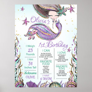 Lila Aquamarine Meerjungschildkröte 1. Geburtstag  Poster