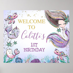 Lila Aquamarine Mermaid Geburtstag Begrüßungszeich Poster