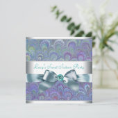 Lila Aquamarine Peacock Paisley Birthday Party Einladung (Stehend Vorderseite)