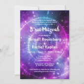 Lila Aquamarine rosa Galaxie Elegant B'not Mitzvah Einladung (Vorderseite)