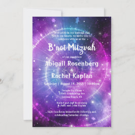 Lila Aquamarine rosa Galaxie Elegant B'not Mitzvah Einladung