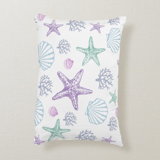 Lila Aquamarine Seashell Starfish Muscheln Dekokissen (Rückseite(Vertikal))
