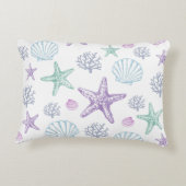Lila Aquamarine Seashell Starfish Muscheln Dekokissen (Rückseite)