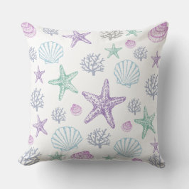 Lila Aquamarine Seashell Starfish Muscheln Kissen