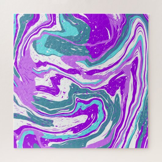 Lila, Aquamarine, türkisfarbene Marmorflüssigkeit Puzzle (Horizontal)