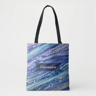 Lila, Aquamarine und blaue Abstrakte Liquid Art Tasche