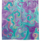 Lila, Aquamarine und goldene Wirbel Fluid Art Duschvorhang (Vorderseite)