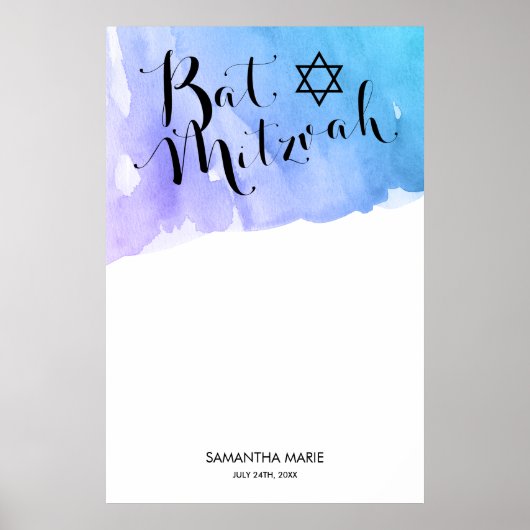 Lila Aquamarine Wasserfarbe Bat Mitzvah Poster (Vorne)