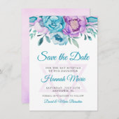 Lila Aquamarine Wasserfarbe Floral Bat Mitzvah Save The Date (Vorne/Hinten)