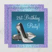 Lila Aquamarine Zebra High Heels Frauen 21. Geburt Einladung (Vorne/Hinten)