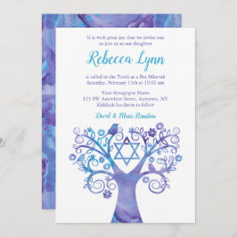 Lila Aquamariner Aquarellbaum Bat Mitzvah Einladung