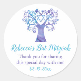 Lila Aquamariner Aquarellbaum Bat Mitzvah Runder Aufkleber