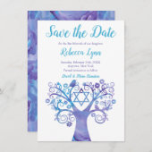 Lila Aquamariner Aquarellbaum Bat Mitzvah Save The Date (Vorne/Hinten)