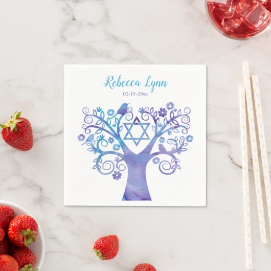 Lila Aquamariner Aquarellbaum Bat Mitzvah Serviette (Beispiel)