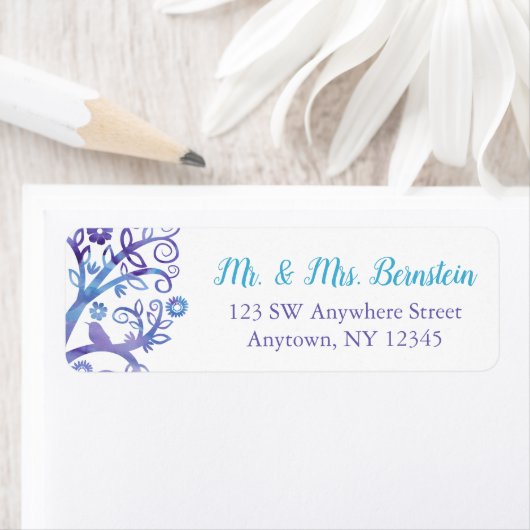 Lila Aquamariner Aquarellbaum Rücksendeadresse (Insitu)