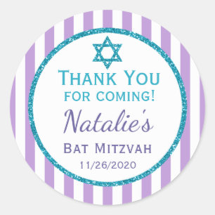 Lila Aquamariner Bat Mitzvah Danke Ihnen für Tags Runder Aufkleber