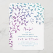 Lila + Aquamariner Baum Bat Mitzvah Einladungen (Vorne/Hinten)