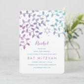 Lila + Aquamariner Baum Bat Mitzvah Einladungen (Stehend Vorderseite)