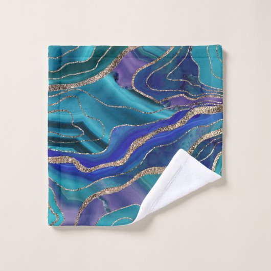 Lila Aquamariner Blauer Galaxienebel Agate Glitzer Badhandtuch Set (Waschlappen)