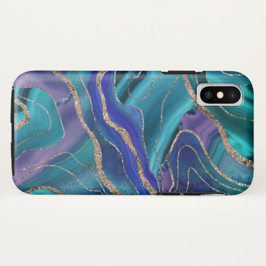Lila Aquamariner Blauer Galaxienebel Agate Glitzer Case-Mate iPhone Hülle (Rückseite (Horizontal))