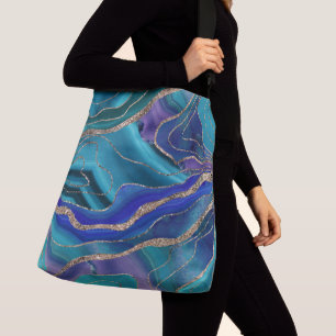 Lila Aquamariner Blauer Galaxienebel Agate Glitzer Tragetaschen Mit Langen Trägern