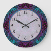 Lila Aquamariner Blauer Schneeflocken Mandala Gebl Große Wanduhr (Vorderseite)