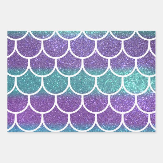 Lila Aquamariner Glitzer Mermaid Scallop-Skala Geschenkpapier Set (Vorderseite 2)