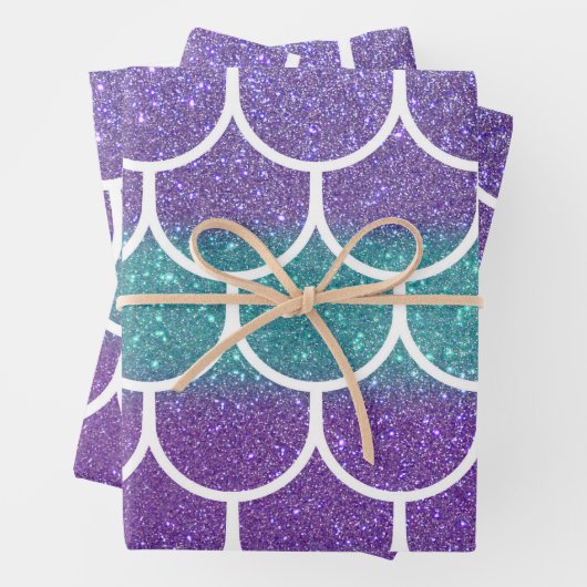 Lila Aquamariner Glitzer Mermaid Scallop-Skala Geschenkpapier Set (Beispiel)