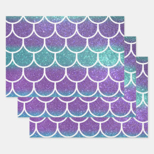 Lila Aquamariner Glitzer Mermaid Scallop-Skala Geschenkpapier Set