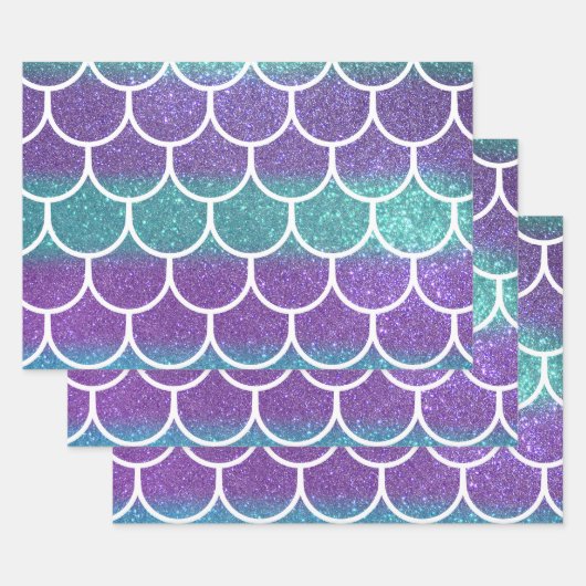Lila Aquamariner Glitzer Mermaid Scallop-Skala Geschenkpapier Set (Set)